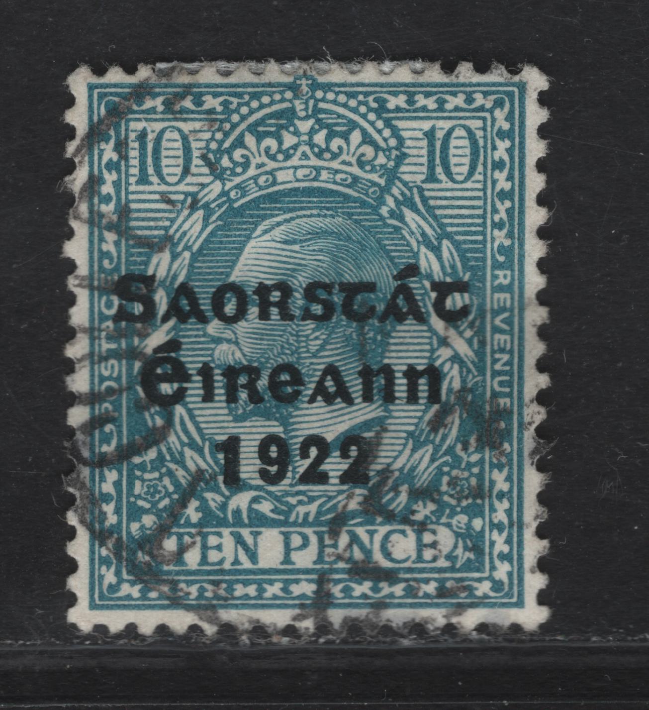 Lot 23 Ireland SG#62 10d Turquoise Blue King George V, 1922-1923 KGV Profile Heads Issue, A Very Fine Used Single, Thom Irish Gree State Overprint