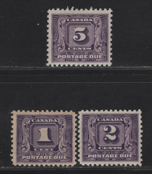 Lot 233 (C) Canada #J6i, J7i, J9i 1c - 5c Dull Violet - Milky Violet Numeral, 1930-1932 Postage Dues, 3 F/VFOG Singles, Paper/Gum Types BABN-C & BABN-D