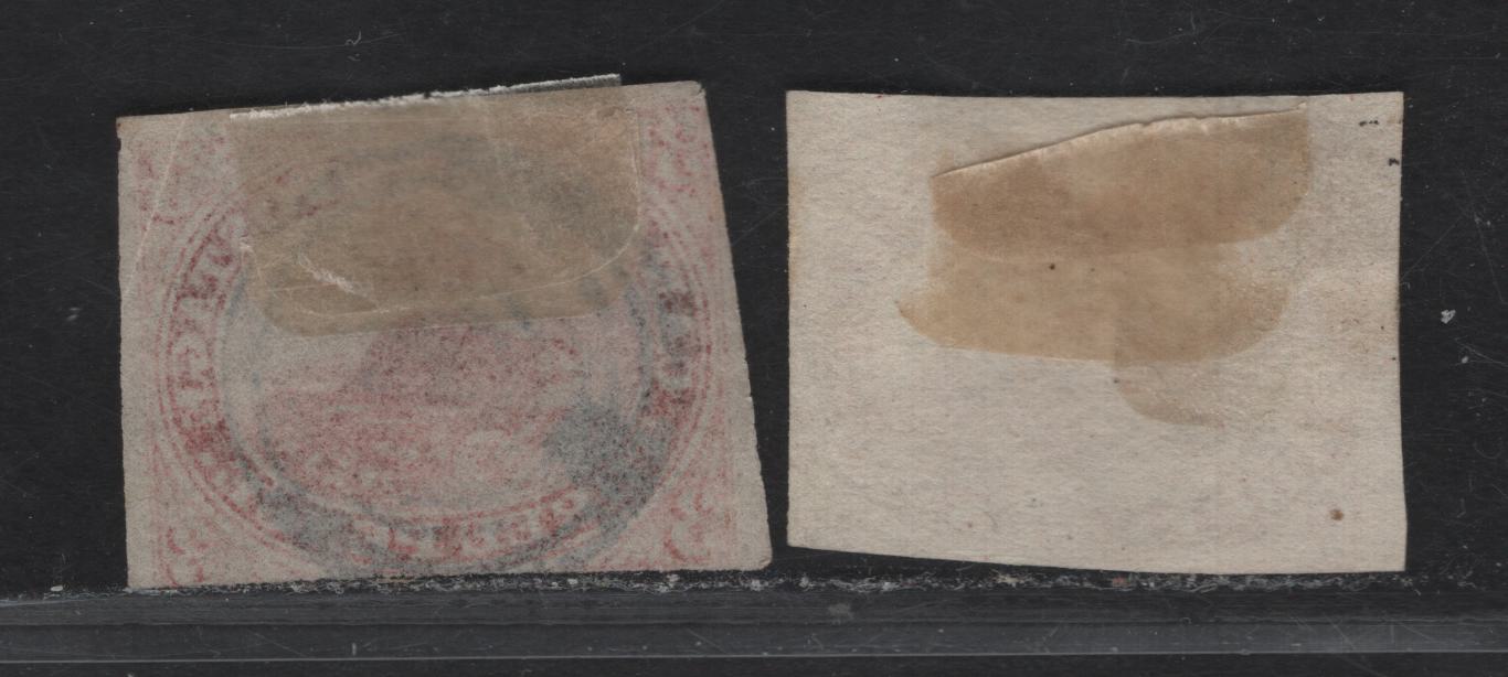 Lot 234 (C) Canada SC#1a, 4a 3d Orange Red & Brown Red Beaver, 1851-1857 Pence Issue, 2 Good & Fair Used Singles Laid & Wove Papers, Margins In On the Bottom, #1a Has A Corner Crease, #4a Has #19 London Numeral Cancel