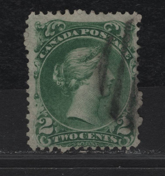 Lot 240 (C) Canada SC#24b 2c Deep Green Queen Victoria, 1868-1897 Large Queen Issue, A Good Used Single On Paper FO-W (Duckworth Paper 1), Small Tear In Margin  Above Left 2