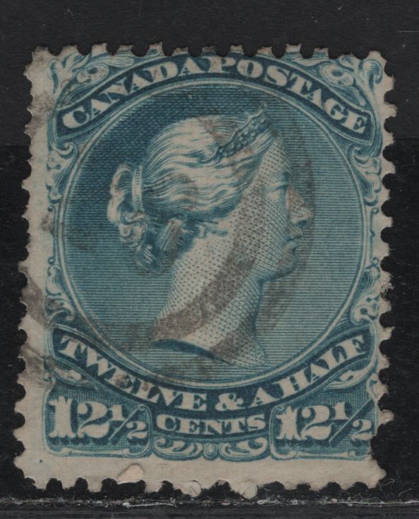Lot 246 (C) Canada SC#28 12.5c Blue Queen Victoria, 1868-1897 Large Queen Issue, A Fair Used Single On Paper FO-M (Duckworth Paper 4), With Rare #28 Sarnia 2-Ring Numeral Cancel