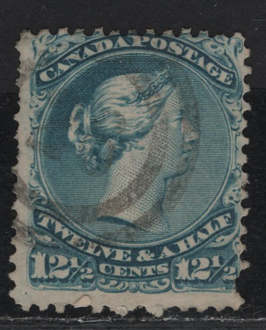 Lot 246 (C) Canada SC#28 12.5c Blue Queen Victoria, 1868-1897 Large Queen Issue, A Fair Used Single On Paper FO-M (Duckworth Paper 4), With Rare #28 Sarnia 2-Ring Numeral Cancel