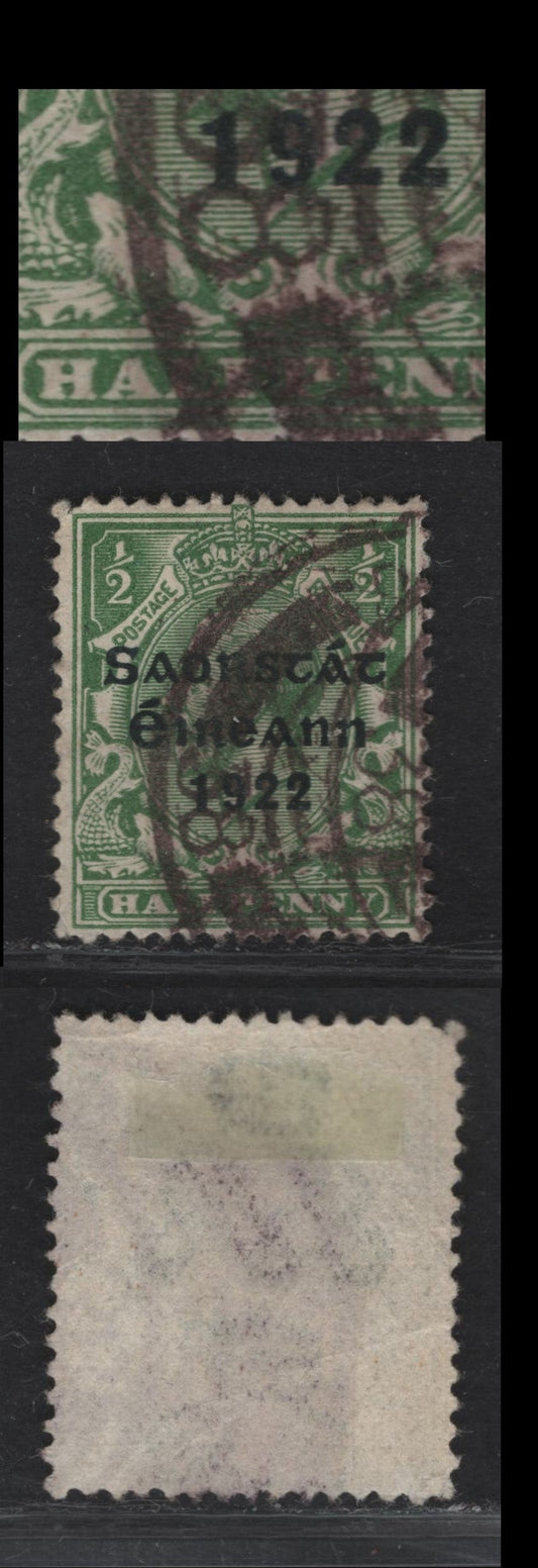 Lot 24 Ireland SG#67a 1.5d Green King George V, 1922-1923 KGV Profile Heads Issue, A Fine Used Single, Harrison IrishFree State Overprints