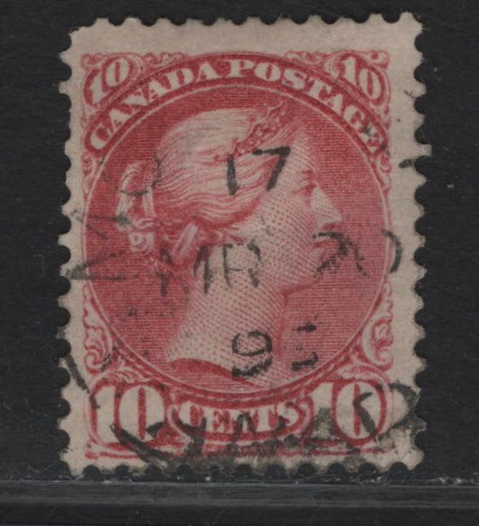 Lot 254 (C) Canada SC#45a 10c Deep Rose Red Queen Victoria, 1870-1897 Small Queen Issue, A VG Used Single Mid Second Ottawa Printing On Paper LM-D, Perf. 12, Creased LR Corner Perf, March 20, 1895 Cancel