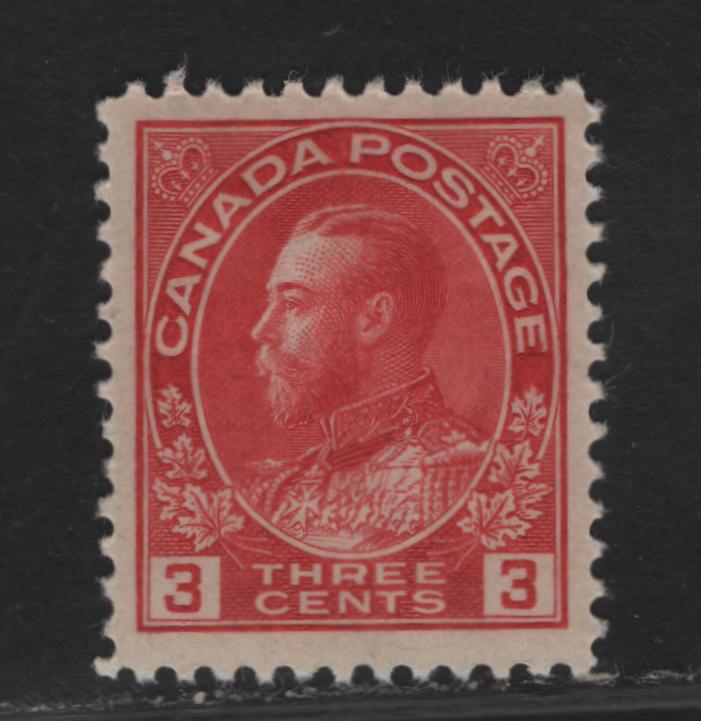 Lot 265 (C) Canada #109d 3c Light Carmine Red, 1911-1925 King George V Admiral Issue, A VFOG Single Die 1 Printing On Paper/Gum Type ABN-N With Re-Drawn Frameline