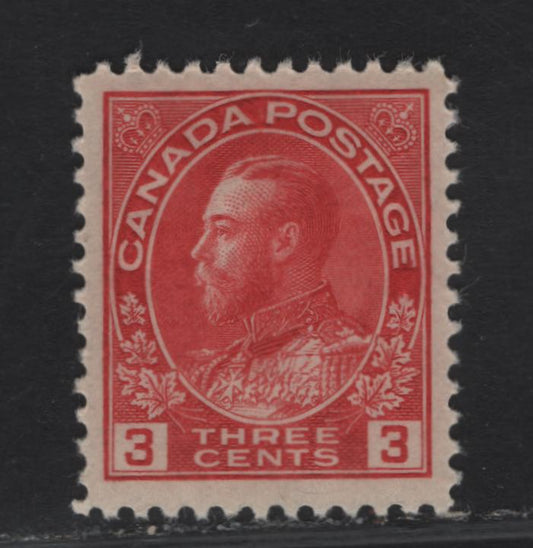 Lot 265 (C) Canada #109d 3c Light Carmine Red, 1911-1925 King George V Admiral Issue, A VFOG Single Die 1 Printing On Paper/Gum Type ABN-N With Re-Drawn Frameline