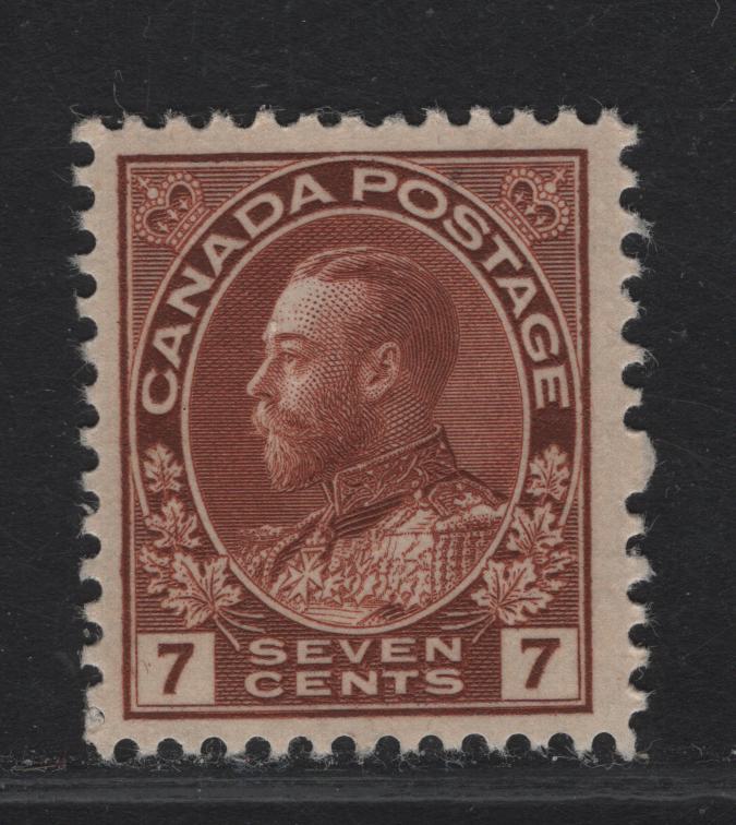 Lot 267 (C) Canada #114 7c Red Brown, 1911-1925 King George V Admiral Issue, A VFOG Single Dry Printing With Weakly Retouched Frameline And Paper/Gum Type ABN-M