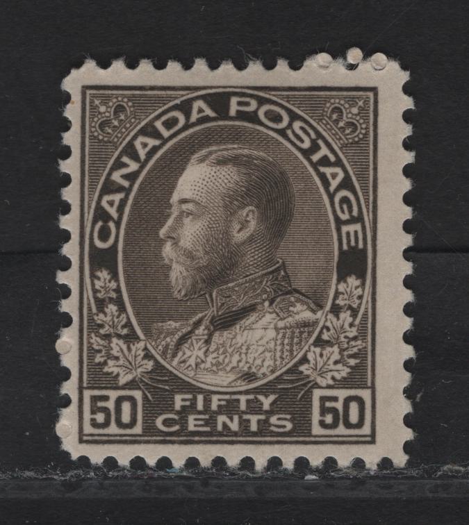 Lot 269 (C) Canada #120 50c Brownish Grey Black, 1911-1925 King George V Admiral Issue, A FOG Single Dry Printing On Paper ABN-G, Showing Re-Drawn Frameline