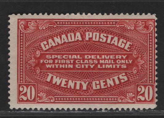 Lot 273 (C) Canada #E2a 20c Carmine, 1922 Special Delivery Stamps Issue, A FOG Single A Wet Printing On Paper/Gum Type ABN-P