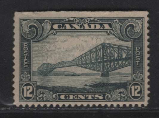 Lot 279 (C) Canada SC#156 12c Dark Grey Quebec Bridge, 1928-1930 Scroll Issue, A Fine OG Single On Paper/Gum Type ABN-M, NH, But Small Spot Of Gum Disturbance, Top Sheet Margin Single