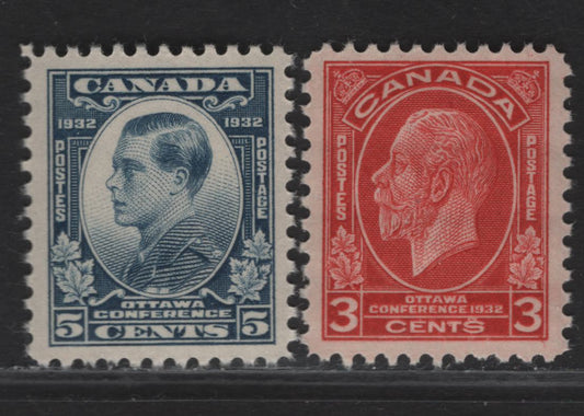Lot 286 (C) Canada #192-193 3c Scarlet, 5c Dull Blue ,1932 Imperial Economic Conference Issue, 2 VFNH Singles On Paper & Gum Types BABN-G & BABN-H. Perfs 11.1x10.9 And 10.8