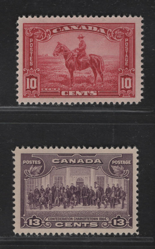 Lot 287 (C) Canada #223, 224 10c Carmine Red & 13c Deep Rose Lilac,1935 King George V Pictorial Issue, 2 VFNH Singles On Paper/Gum Type CBN-FF, Perf 12