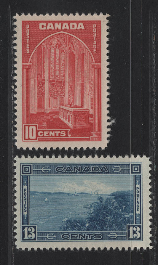 Lot 295 (C) Canada #241, 242 10c Bright Carmine On Paper Type CBN-B, Perf 11.95x12, 13c Blue On Paper/Gum Type CBN-HH, Perf 11.9x12,1938 Pictorial Issue, 2 VF & F OG SIngles