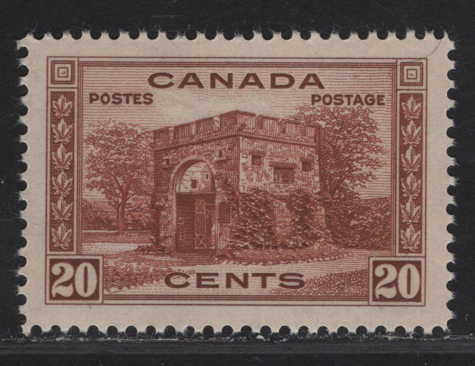 Lot 296 (C) Canada #243 20c Lake Brown Fort Garry Gate, 1938 Pictorial Issue, A VFNH Single On Paper/Gum Type CBN-S