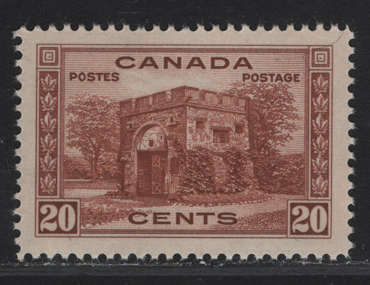 Lot 296 (C) Canada #243 20c Lake Brown Fort Garry Gate, 1938 Pictorial Issue, A VFNH Single On Paper/Gum Type CBN-S