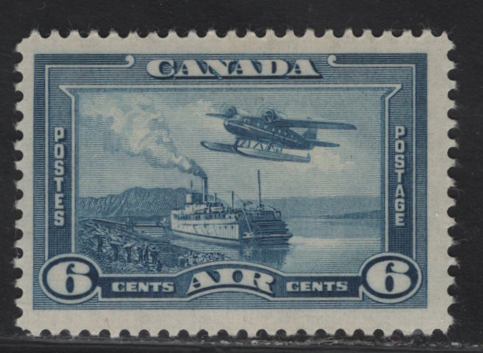 Lot 300 Canada #C6 6c Dull Blue Monoplane Over Mackenzie River, 1938 Airmail Issue, A FNH Single, CBN-Y Paper/Gum, Perf 12