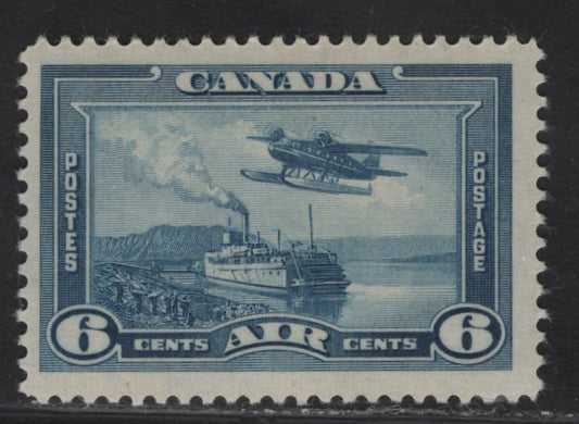 Lot 300 Canada #C6 6c Dull Blue Monoplane Over Mackenzie River, 1938 Airmail Issue, A FNH Single, CBN-Y Paper/Gum, Perf 12