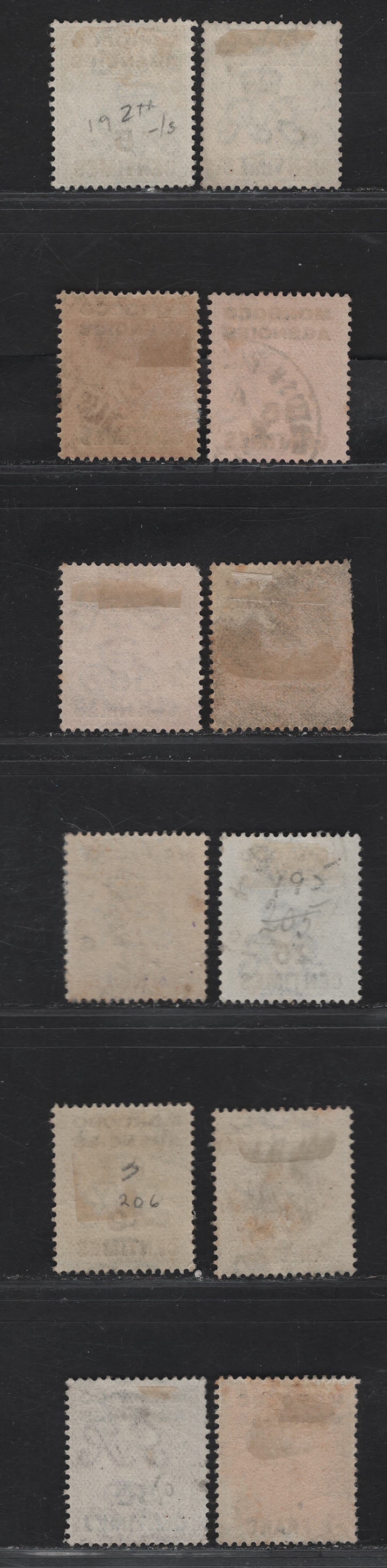 Lot 30 Morocco Agencies French Currency SG#192-197, 199 5c on 1/2d - 1fr on 10d Green - Turquoise Blu King George V, 1917-1924 KGV Profile Heads Issue, 11 Fine/Very Fine Used Singles, Royal Cypher Wmk, Extra Shade Varieties