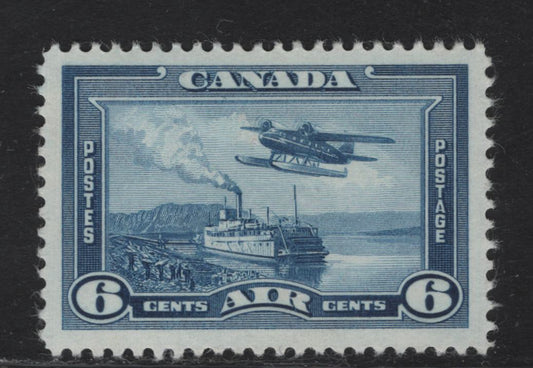 Lot 302 Canada #C6 6c Deep Bright Blue Monoplane Over Mackenzie River, 1938 Airmail Issue, A VFOG Single, CBN-W Paper/Gum Perf 12x11.9 .