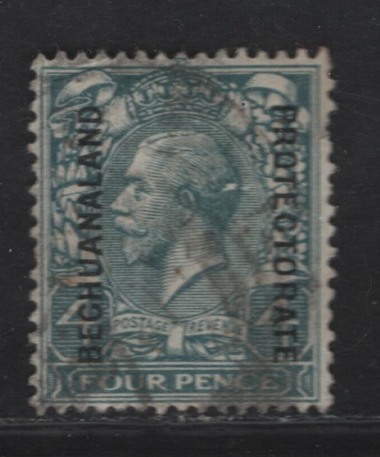 Lot 4 (C) Bechuanaland Protectorate SG#80 4d Gray Green King George V, 1913-1924 KGV Profile Heads Issue, A Very Good Used Single, Simple Cypher Wmk, Short Perf & Small Inernal Wrinkle At Top