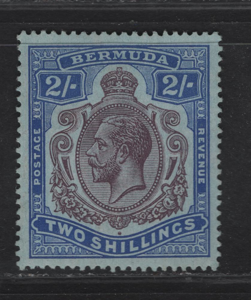 Lot 46 Bermuda SG#51b 2/- Purple & Blue on Blue King George V, 1918-1922 KGV Keyplates Issue, A VFOG Single, Multiple Crown CA Wmk