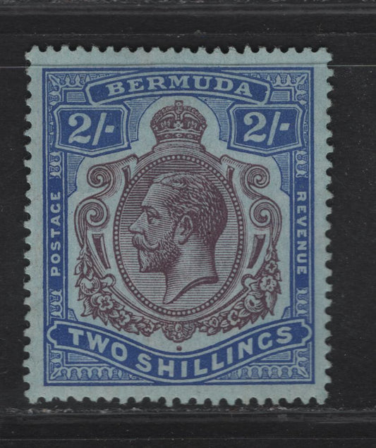 Lot 46 Bermuda SG#51b 2/- Purple & Blue on Blue King George V, 1918-1922 KGV Keyplates Issue, A VFOG Single, Multiple Crown CA Wmk