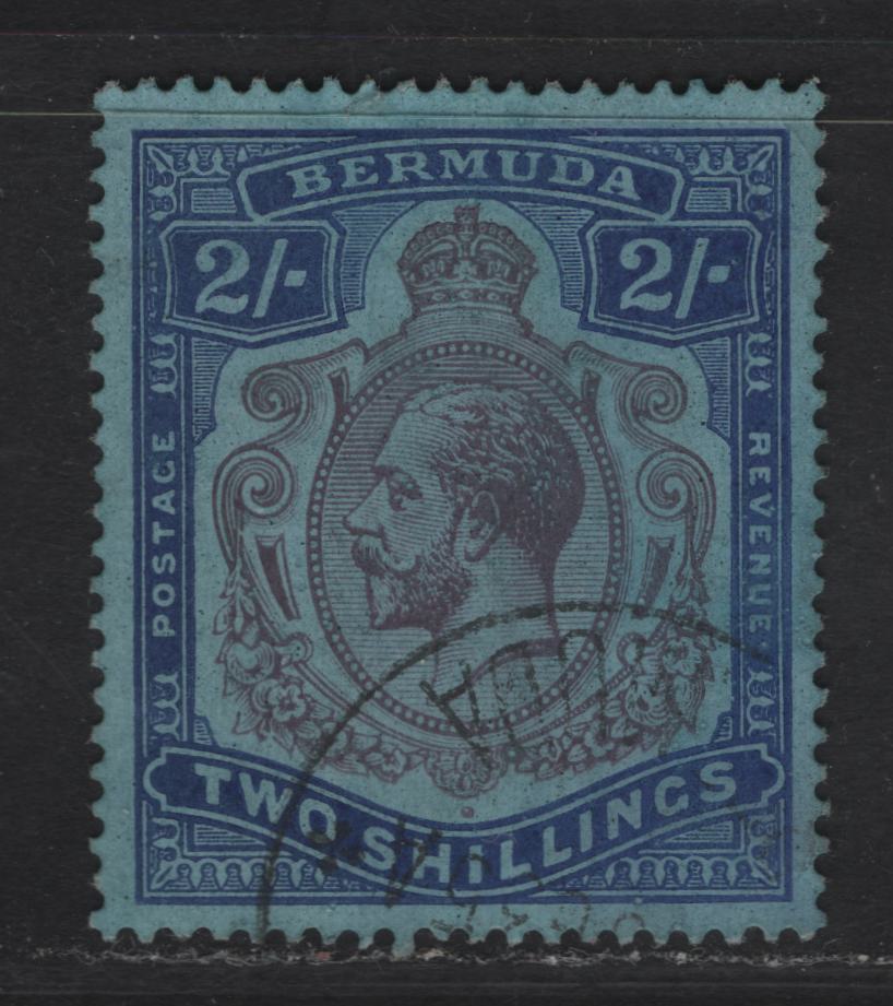 Lot 54 (C) Bermuda SG#88 2/- Purple & Blue on Gray Blue King George V, 1924-1932 KGV Keyplates, A Very Good Used Single, script CA Wmk, Small Margin Tear At Top
