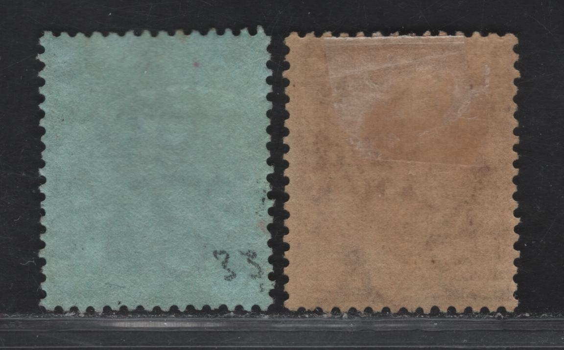 Lot 62 British Solomon Islands (C) SG#33, 45a 1/- - 4.5d Black & Deep Gray on Green - Red Brown King George V, 1914-1931 KGV Keyplates, 2 Very Fine Used Singles, Multiple Crown CA & script CA Wmks, 4.5d Cancel Is Dubious So Valued As Mint