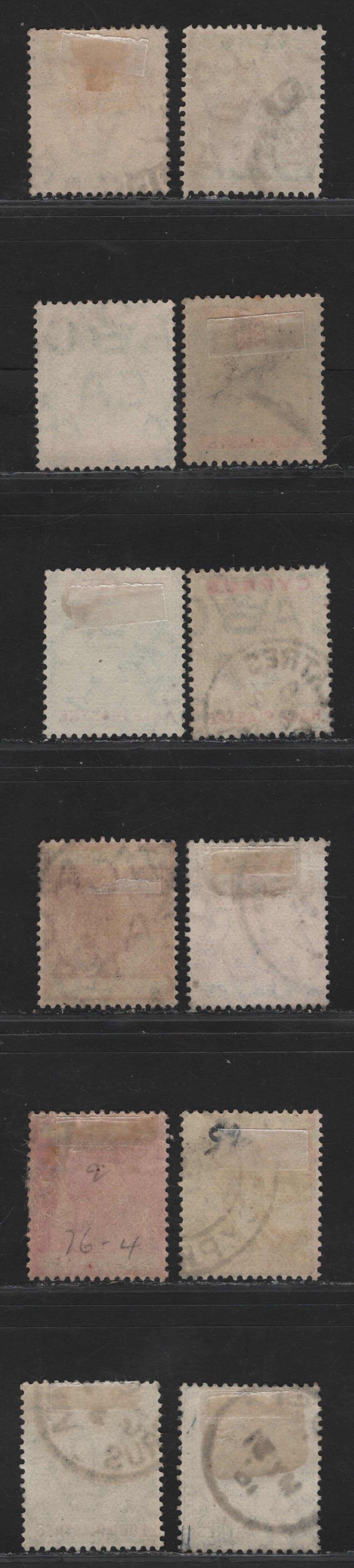 Lot 75 Cyprus SG#74,c, 75,b, 76-77b, 79-80 10pi - 6pi Orange & Green - Sepia & Green King George V, 1912-1915 KGV Keyplates, 12 Fine/Very Fine Used Singles, Multiple Crown CA Wmk, Includes Both Listed Shades Of The 10pa, 1/2pi and 1pi