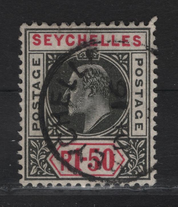 Lot 84 (C) Seychelles SG#69 1.5or Black & Carmine King Edmund VII, 1906 King Edward VII Keyplates, A Very Fine Used Single, Multiple Crown CA Wmk