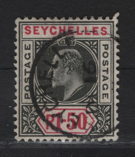 Lot 84 (C) Seychelles SG#69 1.5or Black & Carmine King Edmund VII, 1906 King Edward VII Keyplates, A Very Fine Used Single, Multiple Crown CA Wmk