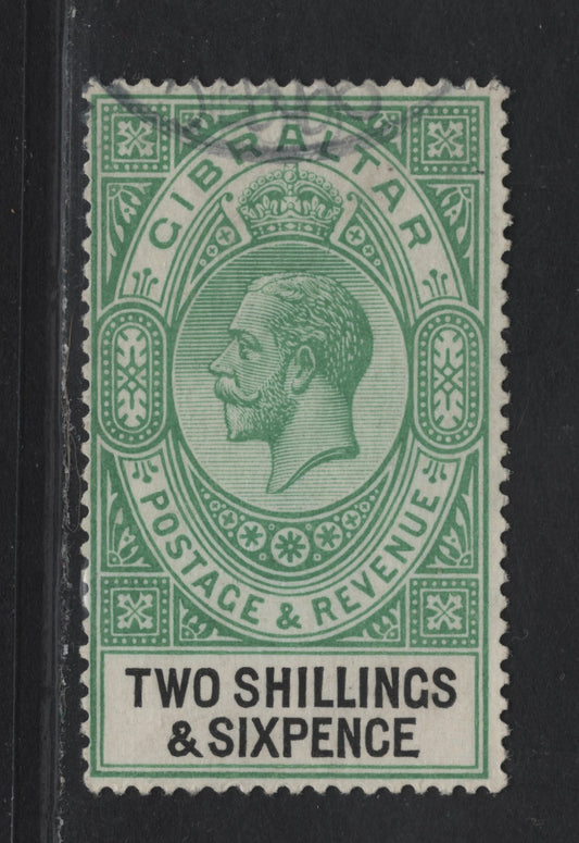 Lot 87 (C) Gibraltar SG#104 2/6d Green & Black King George V, 1925-1932 KGV Keyplates, A Fine Used Single, script CA Wmk