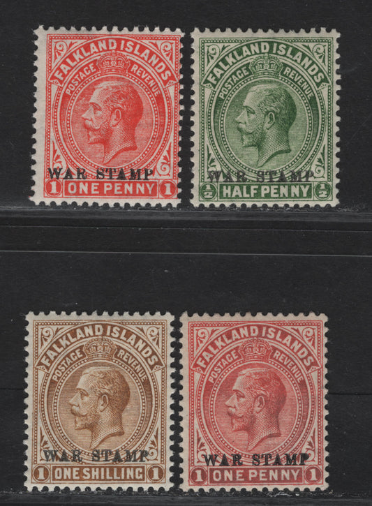 Lot 106 Falkland Islands SG#70a, 71c, 72a 1/2d - 1/- Yellow Green - Pale Bistre Brown King George V, 1918-1920 KGV Sidefaces Issue, 3 F/VFOG Singles