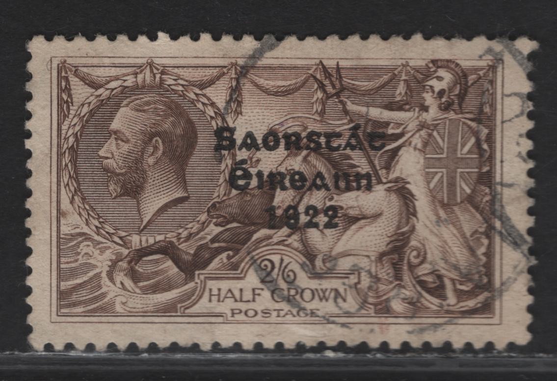 Lot 111 (C) Ireland SG#64 2/6 Chocolate Brown Sea Horses, 1922-1923 KGV Overprinted Issue, A Very Fine Used Single, Bradbury Wilkinson Printing, Wide Date in '1922'