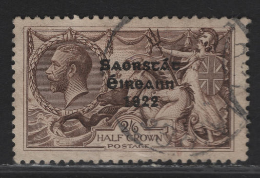 Lot 111 (C) Ireland SG#64 2/6 Chocolate Brown Sea Horses, 1922-1923 KGV Overprinted Issue, A Very Fine Used Single, Bradbury Wilkinson Printing, Wide Date in '1922'