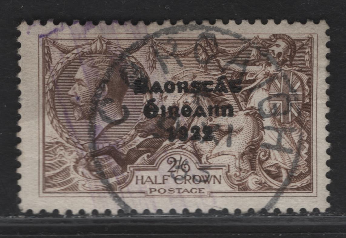 Lot 112 (C) Ireland SG#83 2/6 Chocolate Brown Sea Horses, 1925-1928 KGV Overprinted Issue, A Very Good Used Single, Bradbury Wilkinson Printing, Narrow Date, Pressed Out Diagonal Crease.