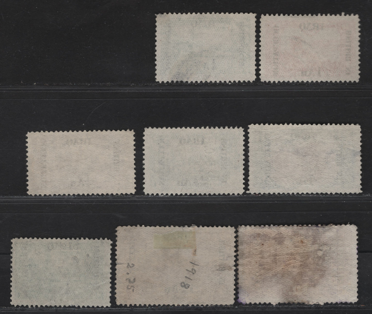 Lot 117 Iraq SG#1-3, 5, 7, 10, O32 1/4a on 5pa - 1r on 10pi Dull Purple -  Red-Brown Pictorials, 1918-1921 Overprinted Pictorial Issue of Turkey, 8 Fine/Very Fine Used Singles