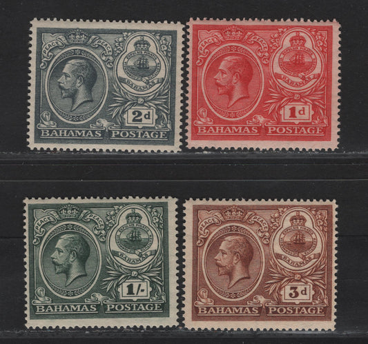 Lot 12 Bahamas #107-110 1d Carmine - 1/- Deep Myrtle Green, 1920 Peace Issue, 4 F & VF NH Singles