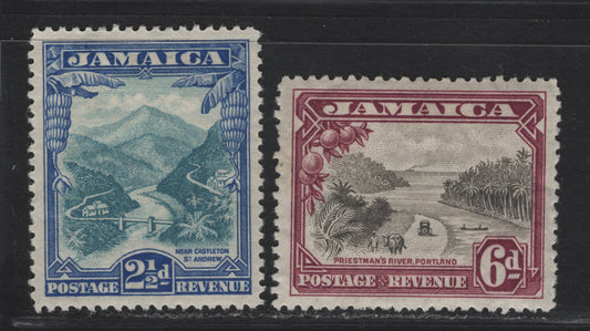 Lot 123 Jamaica SG#112-113 2.5d - 6d Turquoise - Gray Black & Purple Wag Water River - Priestman's River, 1932 Pictorial Issue, 2 VFOG Singles