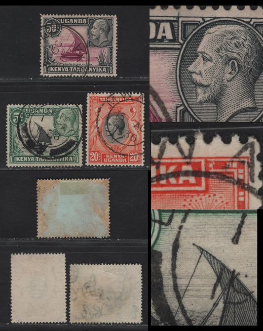 Lot 126 K.U.T SG#111a, 114var, 116var 5c - 50c Black & Green - Black & Bright Purple King George V, 1935-1937 KGV Pictorial Issue, 3 Very Fine Used Singles