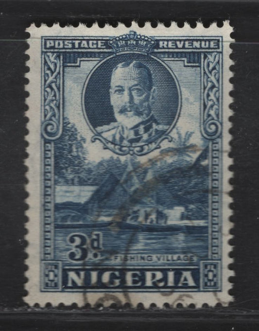 Lot 133 Nigeria SG#38a 3d Blue Fishing Village, 1938-1951 Pictorial Issue, A Fine Used Single, Scarce Perf 12.5x13.5
