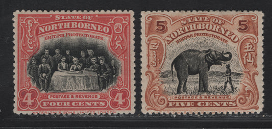 Lot 139 Northern Borneo SG#164-165 4c - 5c Black & Scarlet - Yellow Brown & Black The Sultan Of Sulu - Indian Elephant, 1909-1923 Pictorial Issue, 2 VFOG Singles, Perf 13.5x14