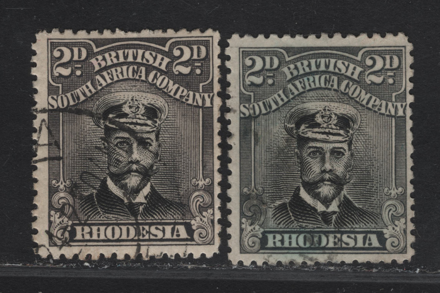 Lot 154 (C) Rhodesia SG#256-257 2d Black & Gray Black - Black & Gray King George V, 1919 Admiral Issue, 2 Fine/Very Fine Used Singles, Die 3, Perf 14