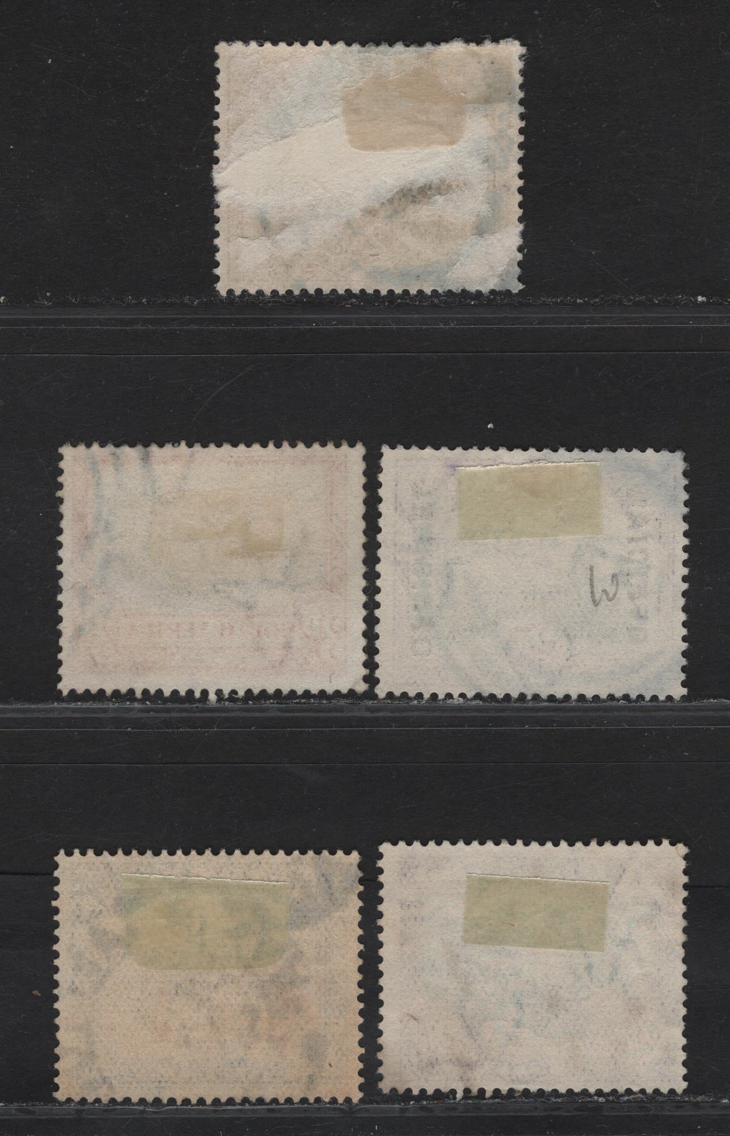 Lot 159 South Africa SG#34-37, O5a 2d - 26d Gray & Maroon - Green & Brown Union Buildings - Ox Wagon Inspanned, 1927-1930 Pictorial Issues, 5 Fine/Very Fine Used Singles, Lines Of The Overprint On O5a Are 1.9mm Apart