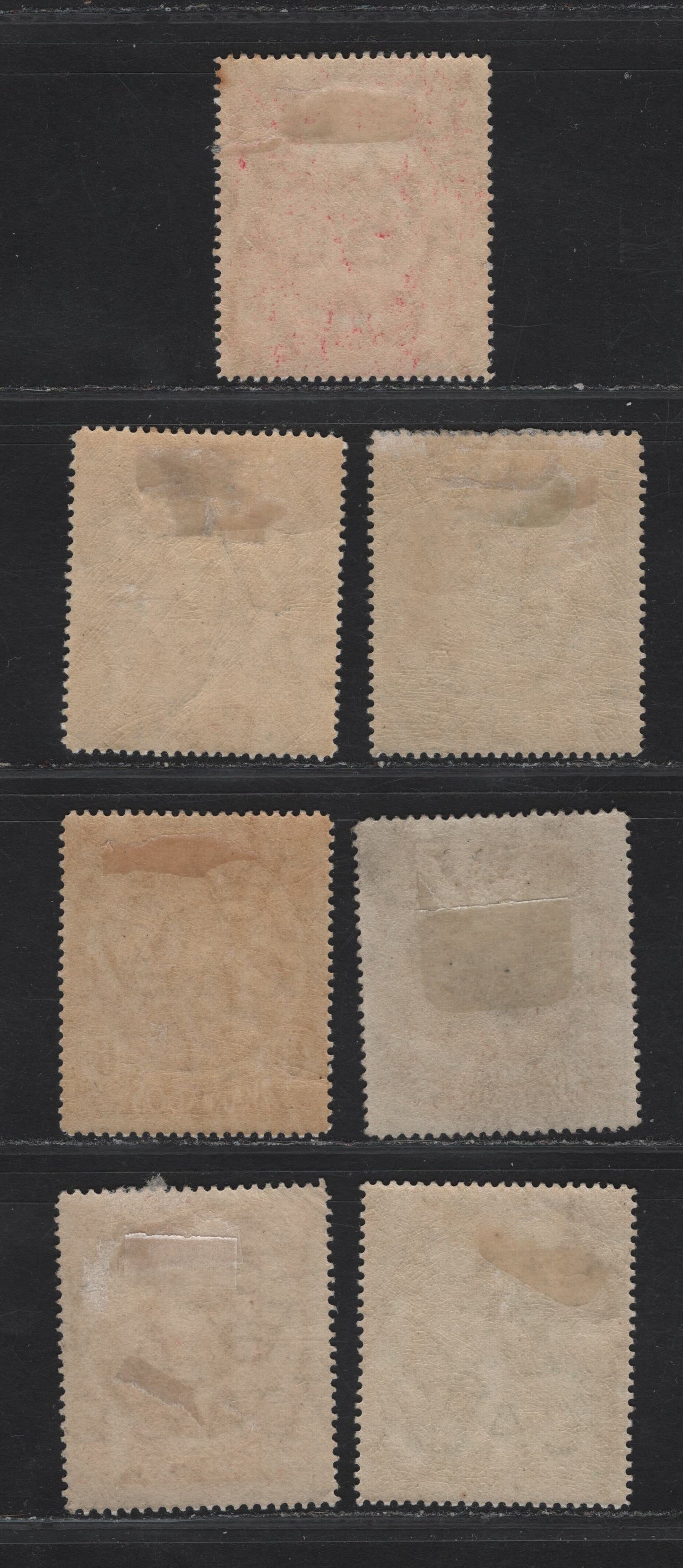 Lot 16 Barbados #181, 181a, 182a, 183a, 184, 185, 188 1/4d Deep Brown/ 6d Purple, 1916-1919 Large Colonial Badge Definitive Issue, Wmk Multiple Crown Ca, 7 F & VF OG Singles All Line Perf