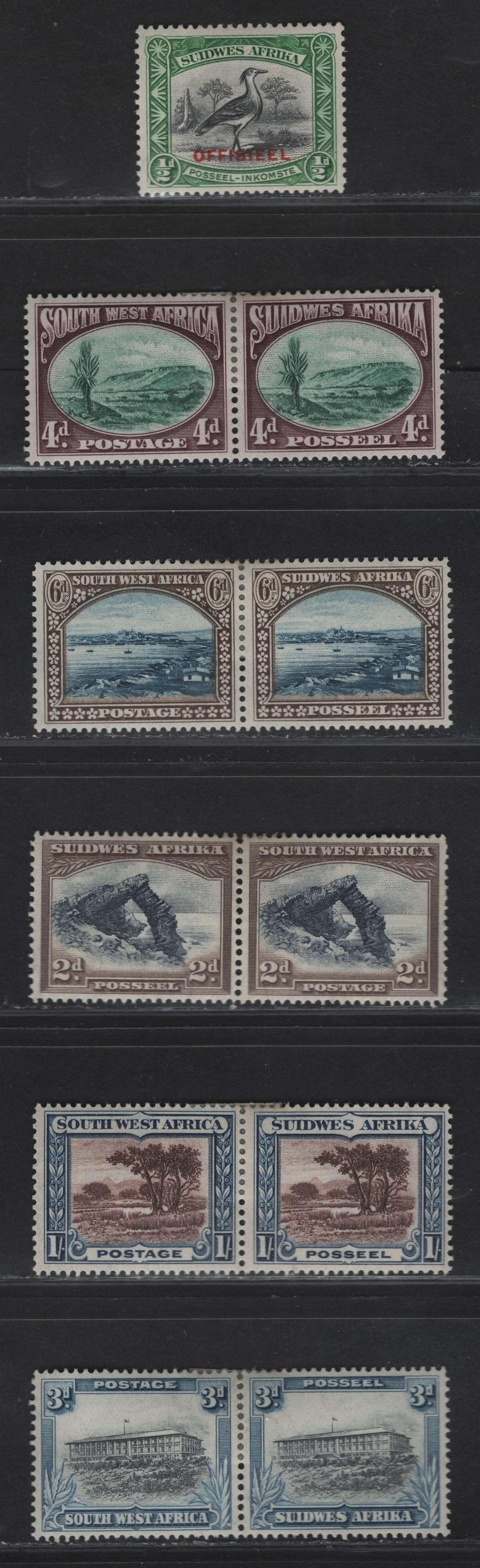 Lot 162 (C) South West Africa SG#76-80, O13 2d - 1/- Blue & Brown - Chocolate & Brown Bogenfels - Bush Scene, 1931 Pictorial Issue, 6 VFOG Singles