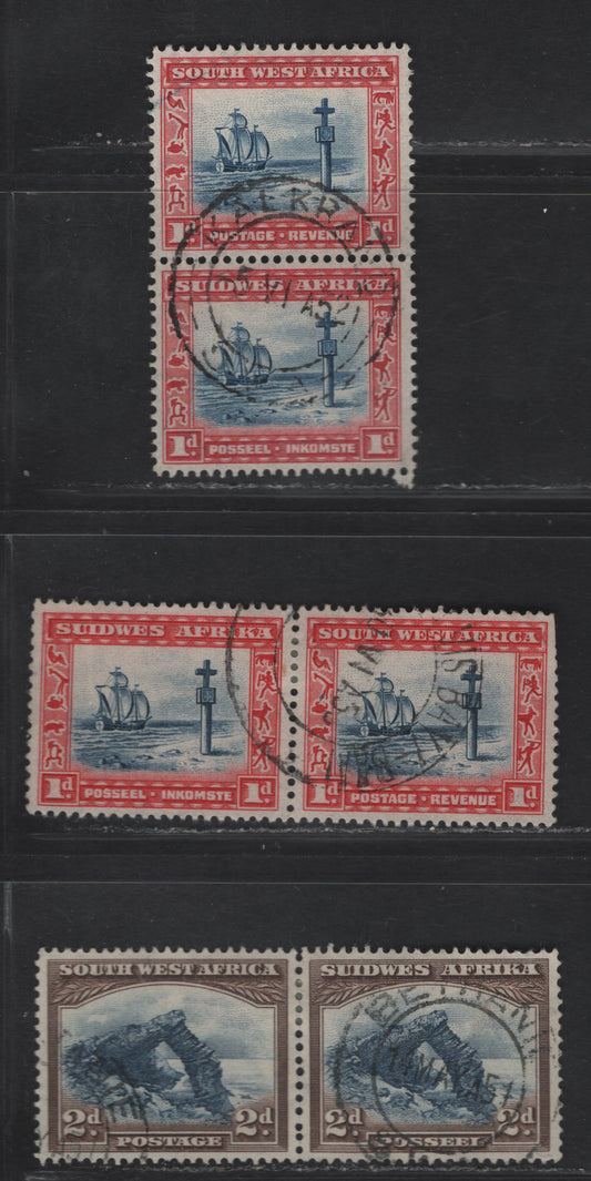 Lot 163 South West Africa SG#75-76 1d - 2d Indigo & Scarlet - Blue & Brown Cape Cross - Bogenfels, 1931 Pictorial Issue, 3 Fine/Very Fine Used Pairs, 2d Pair Has A Light Diagonal Crease Affecting The Right Stamp