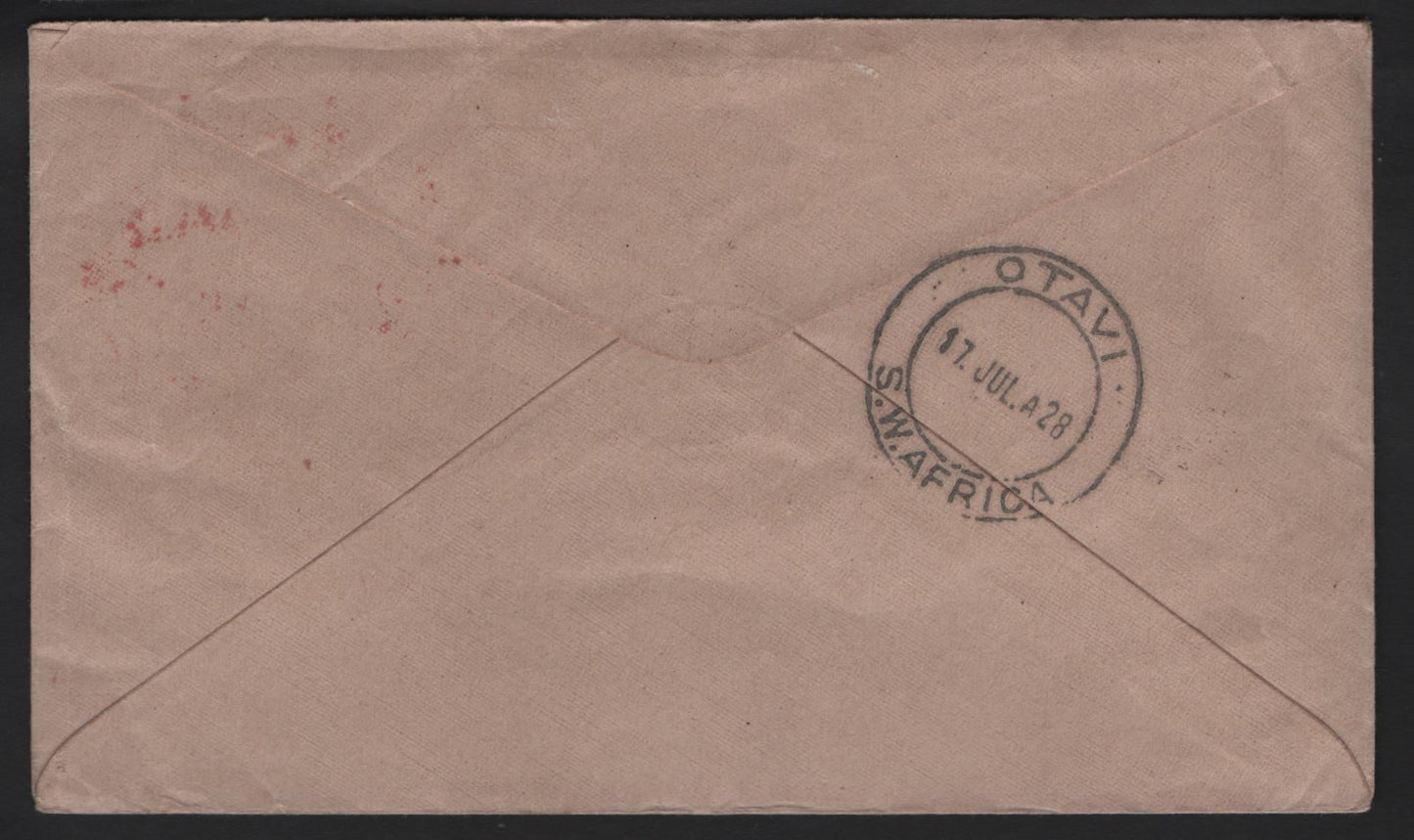 Lot 170 (C) South West Africa SG#D30 2d Black & Violet Numerals, 1923-1926 Postage Dues, A Very Fine Used Cover, Zuidwest As 1 Word No Hyphen Between South West, 9.5mm Between Overprint Lines (Setting VI), Local Philatelic Cover July 10 1928.