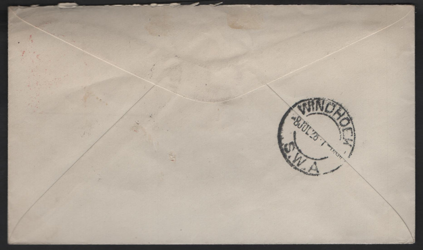 Lot 173 (C) South West Africa SG#D34 1.5d Black & Pale Orange Numerals, 1927 Postage Dues, A Very Fine Used Cover, Suidwes For Zuidwest, Pair Used On July 2 1928 Durban Philatelic Cover To Windhoek, No Postage Due Marking.