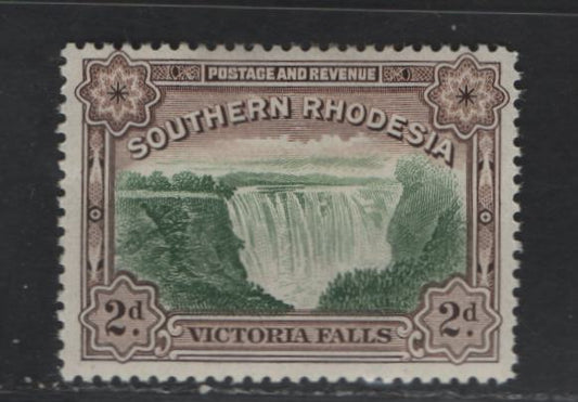 Lot 180 Southern Rhodesia SG#35 2d Green & Chocolate Victoria Falls, 1935-1941 Victoria Falls Definitive Issue, A VFOG Single, Inscribed Postage & Revenue